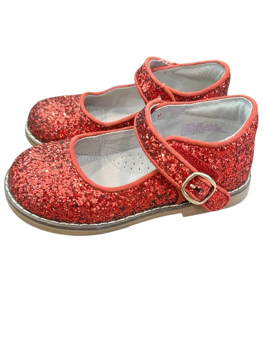 L’AMOUR Girls Red Glitter Mary Jane Shoes with Buckle Strap Size 9